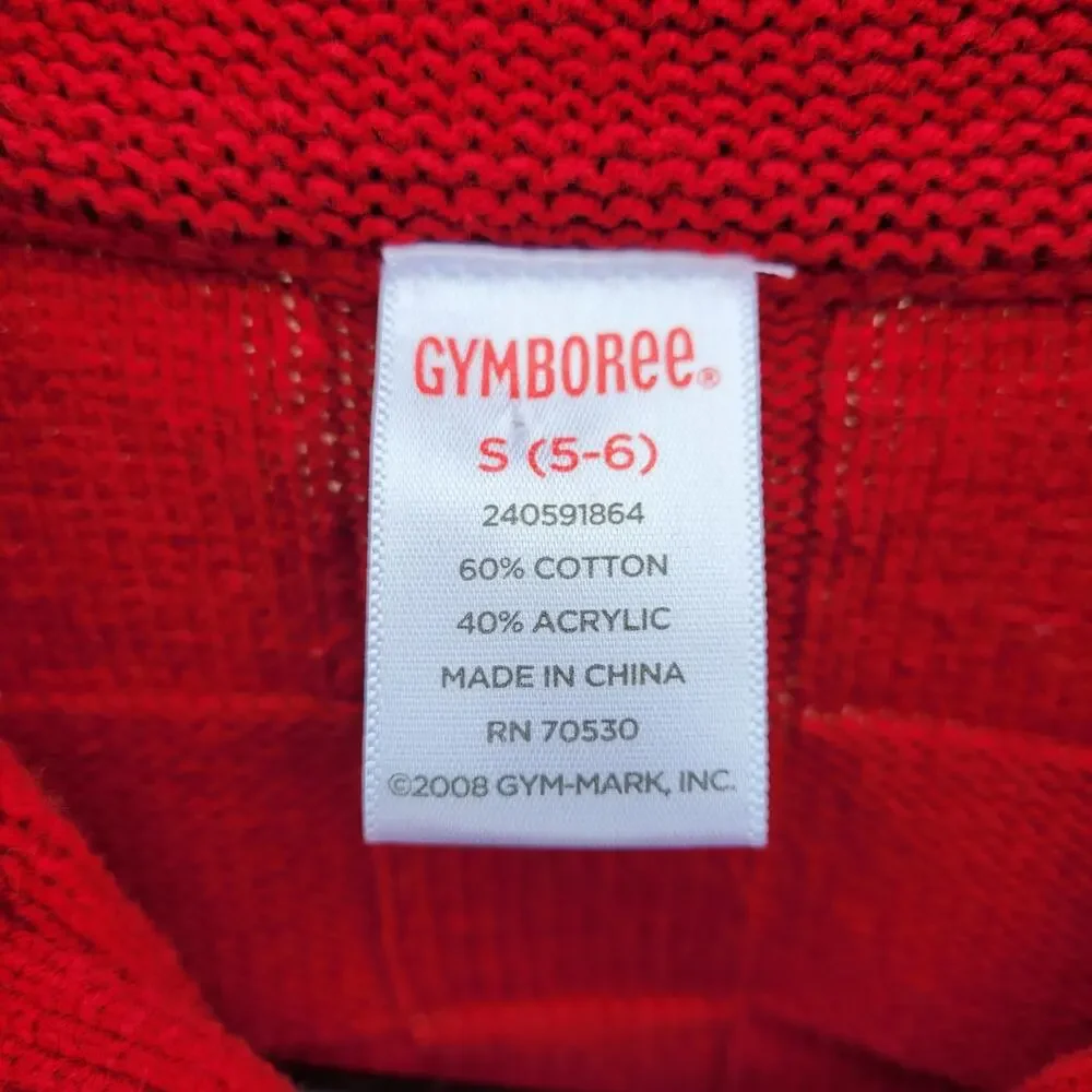 Gymboree Girl's Red Basketweave Button Front Sweater Holiday Pom Poms sz Small